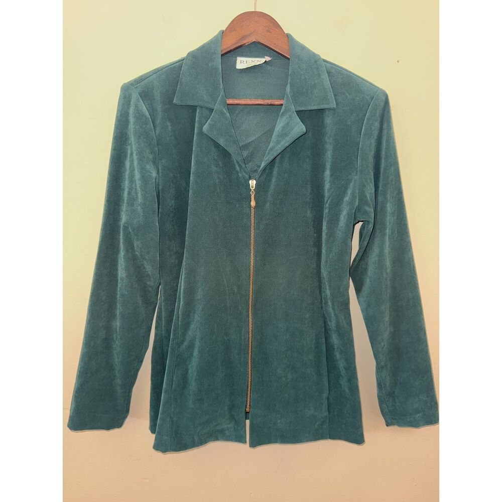 Vintage Rexx Ltd. New York Emerald Green Faux Suede Zip Front Jacket Medium usa